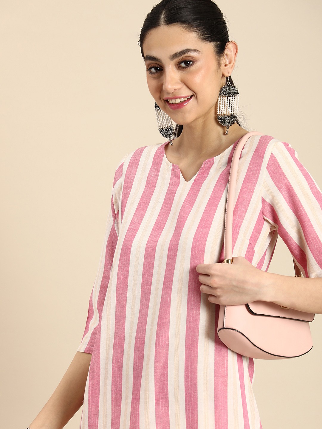 

Anouk Striped Kurta, Pink