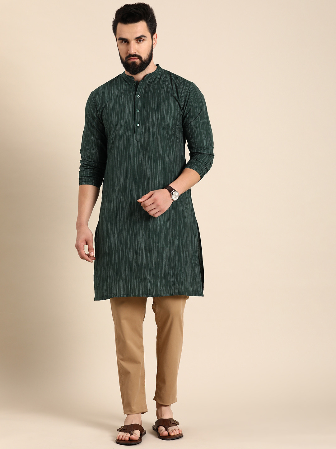 

Anouk Striped Kurta, Olive