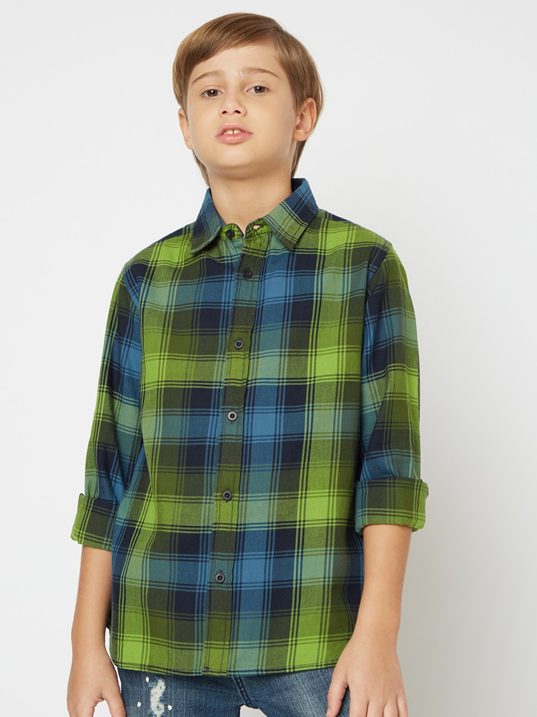 

GAS Boys Blue Tartan Checked Casual Cotton Shirt