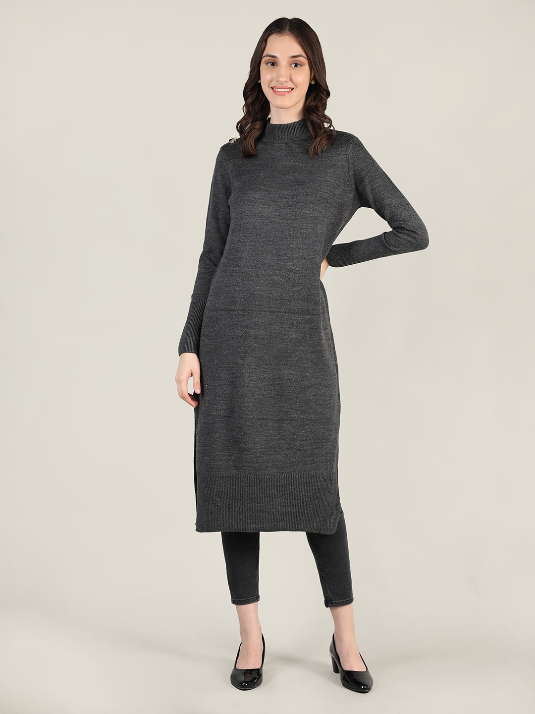 

HANG N HOLD High Neck Long Sleeves Kurta, Grey