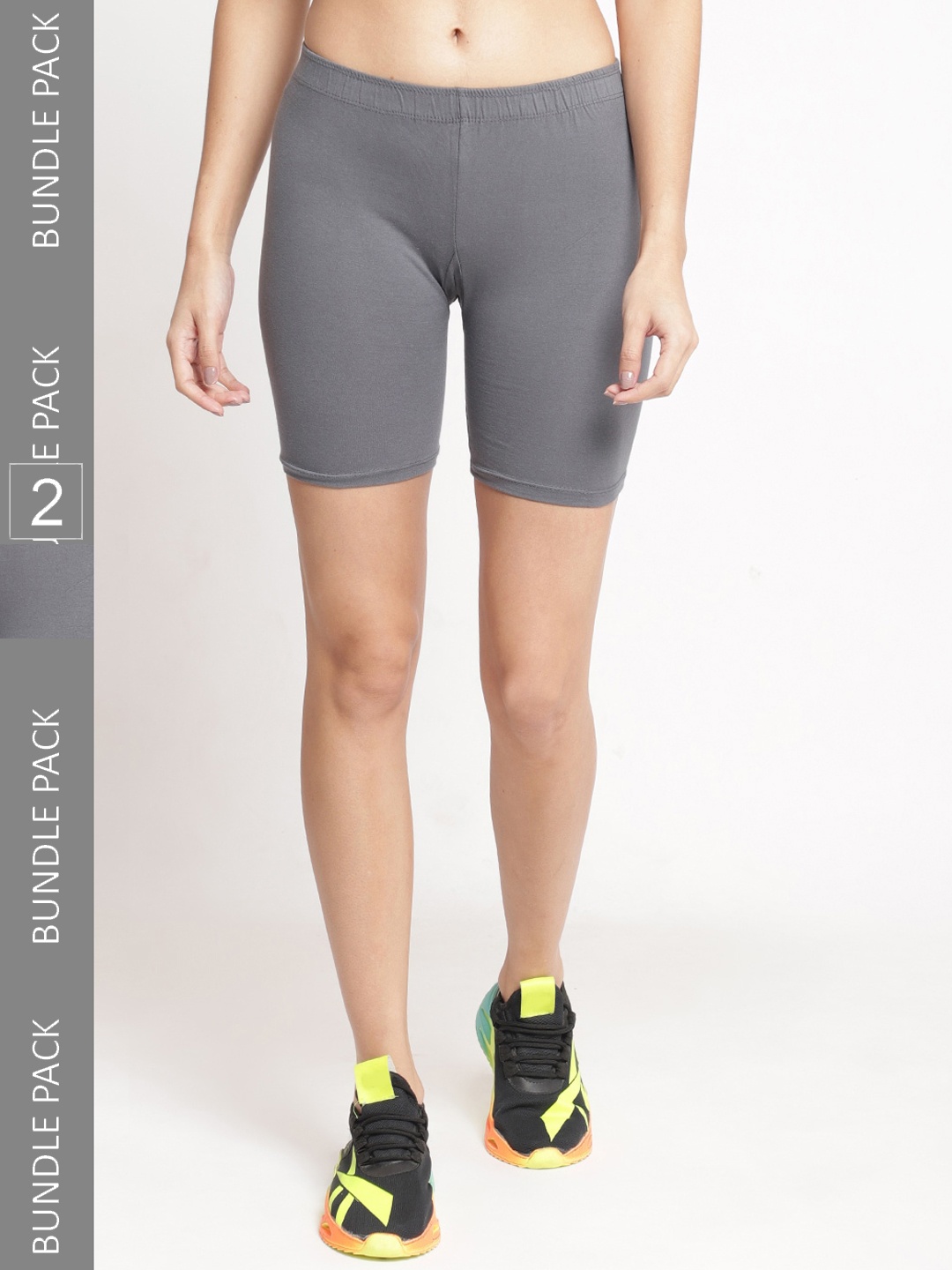 Jinfo Women Pack Of 2 Cycling Sports Shorts, Grey