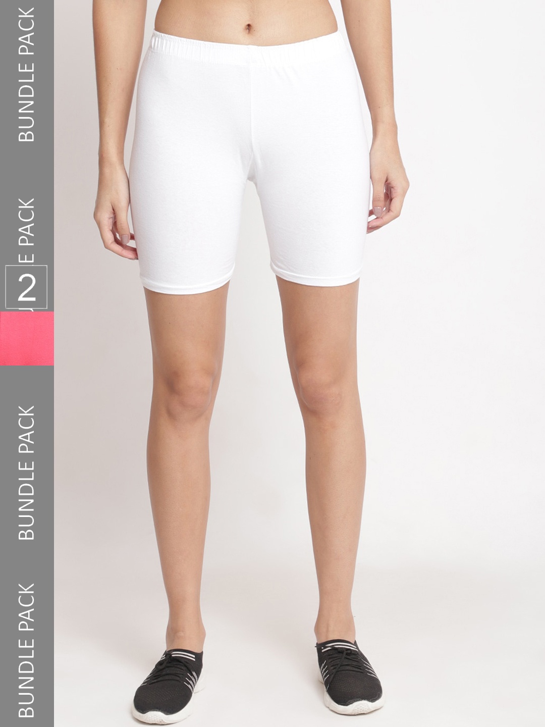 Jinfo Women Pack Of 2 Cotton Cycling Sports Shorts, White