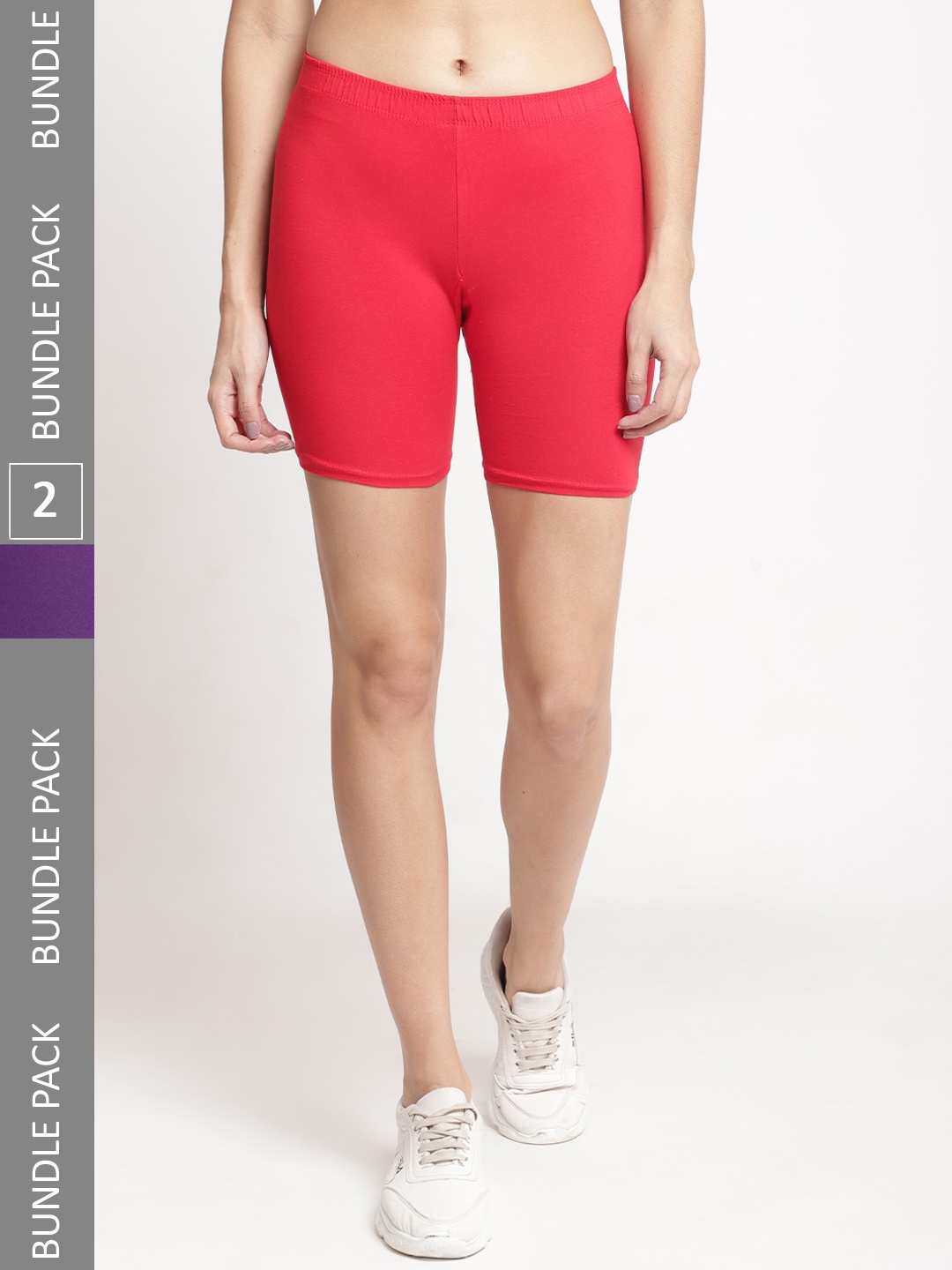 

Jinfo Women Pack Of 2 Cotton Cycling Sports Shorts, Red
