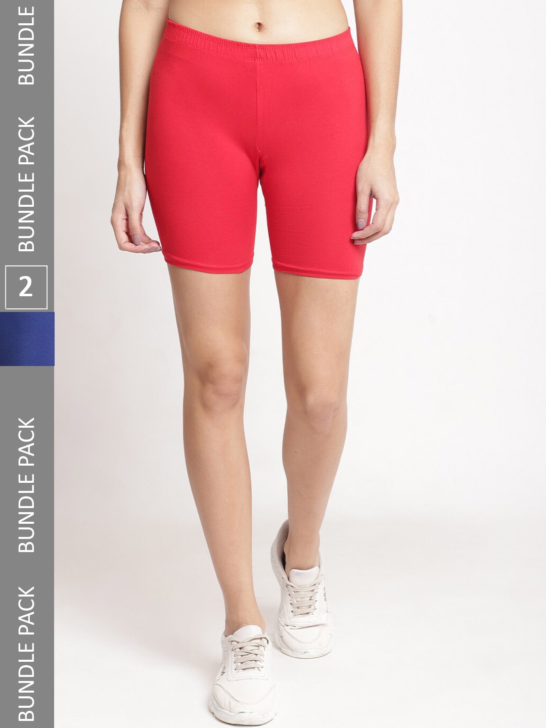 

Jinfo Women Pack Of 2 Cotton Cycling Sports Shorts, Red
