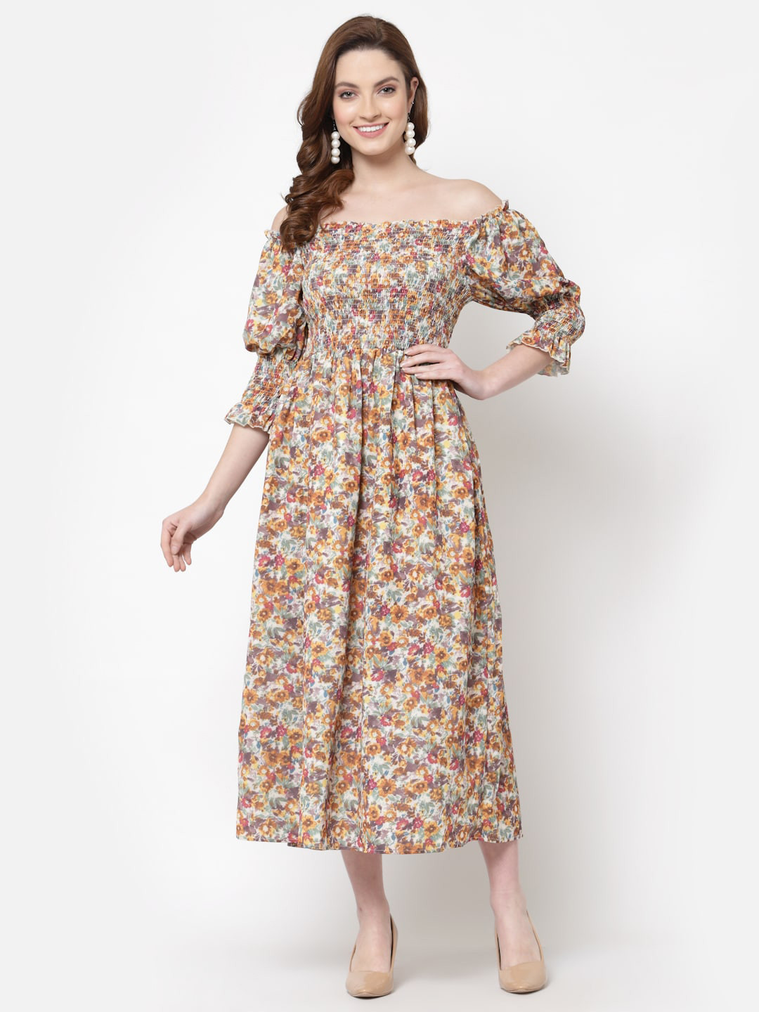 

Mafadeny Floral Off-Shoulder Maxi Dress, White