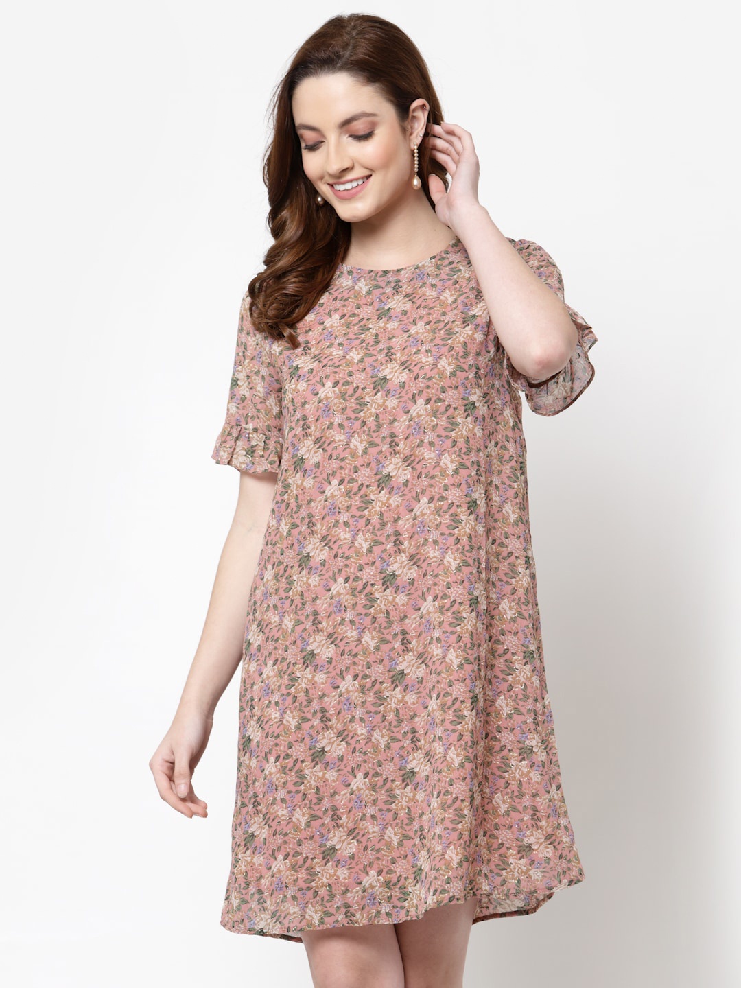 

Mafadeny Floral Printed A-Line Dress, Peach