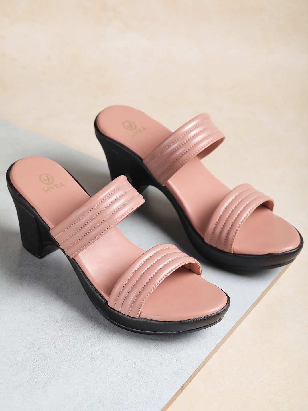 

Myra Block Open Back Round Toe Heels, Pink