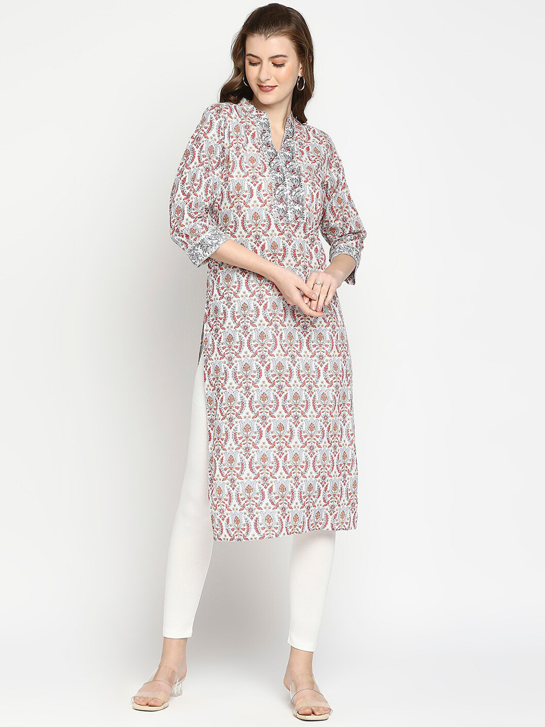

ZRI Women Ethnic Motifs Printed Indie Prints Cotton Kurta, White