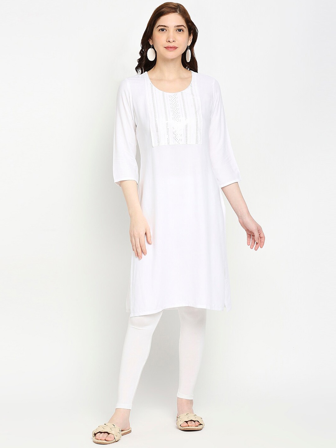 

ZRI Women Yoke Design White Romance Kurta