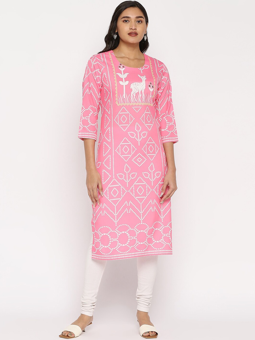 

ZRI Women Geometric Printed Pastels Kurta, Pink