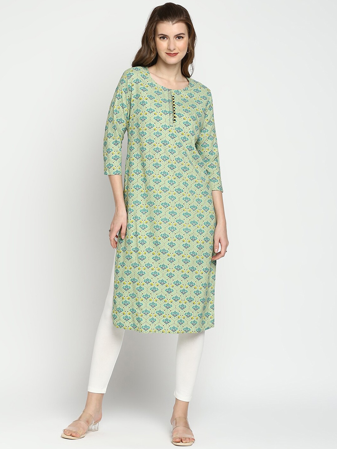 

ZRI Women Floral Printed Kurta, Green