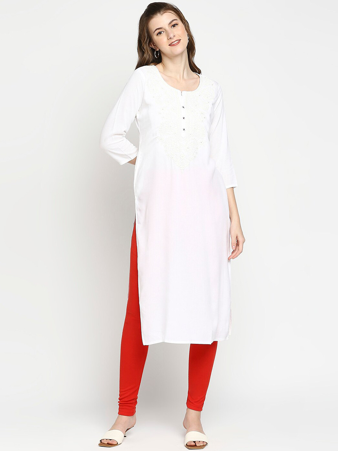 

ZRI Women Floral Embroidered Thread Work Kurta, White