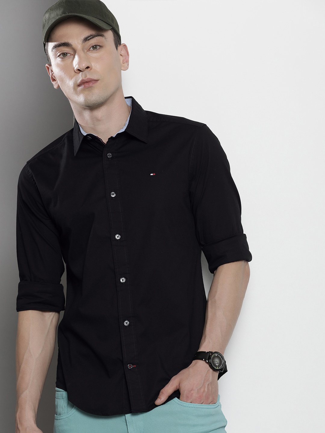 

Tommy Hilfiger Men Solid Casual Shirt, Black