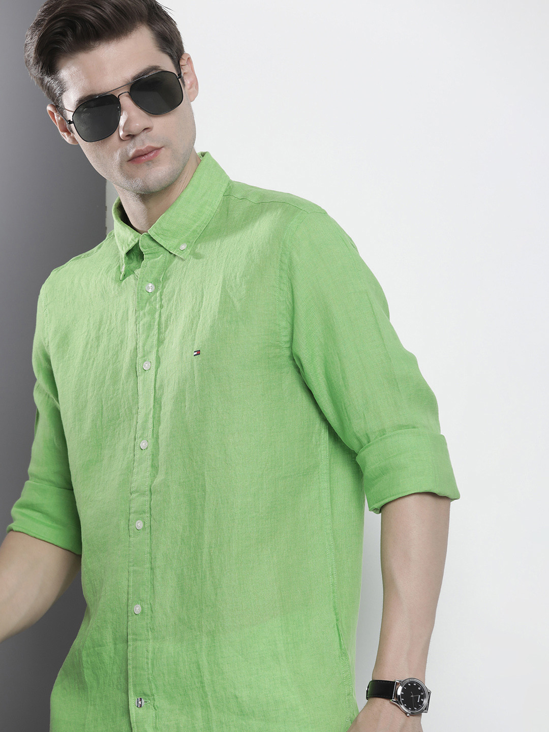 

Tommy Hilfiger Men Pure Linen Opaque Casual Shirt, Green