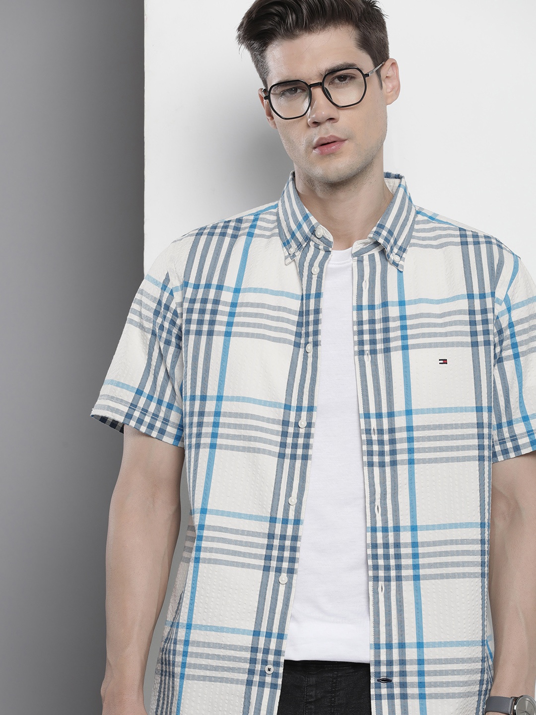 

Tommy Hilfiger Pure Cotton Checked Casual Shirt, Blue