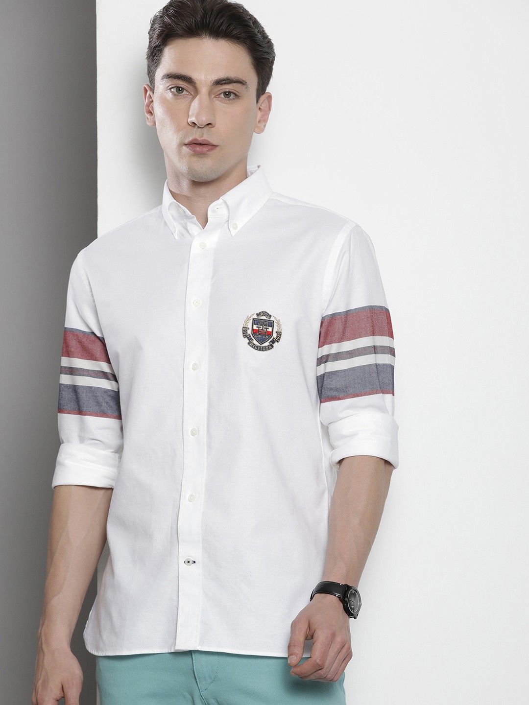 

Tommy Hilfiger Men Embroidered Brand Logo Pure Cotton Casual Shirt, White