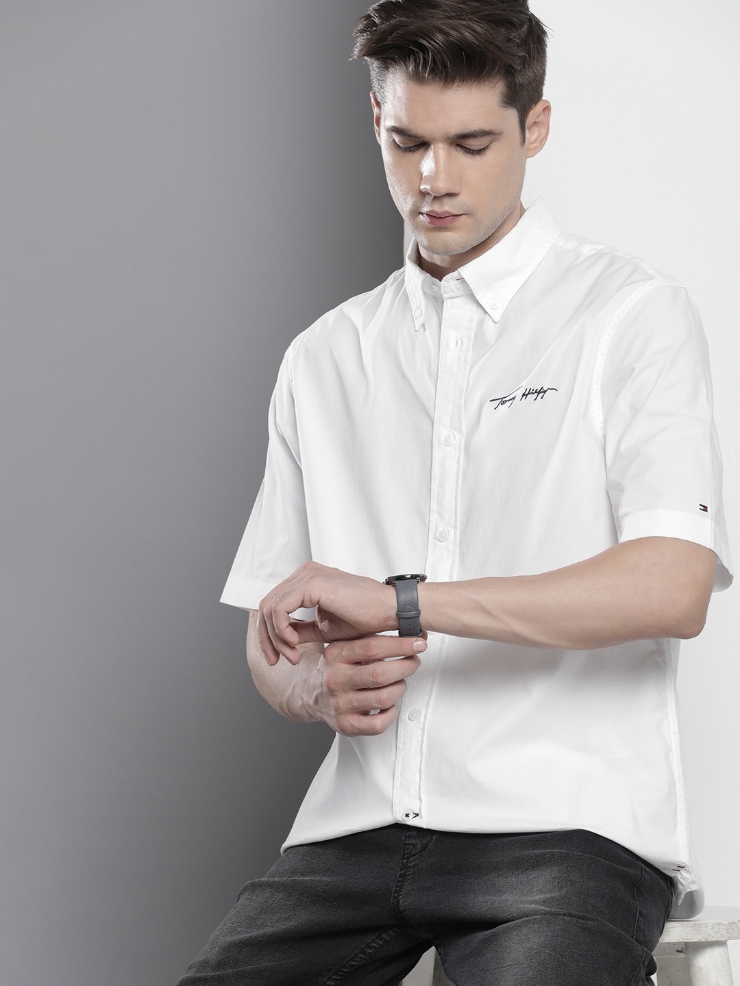 

Tommy Hilfiger Brand Logo Embroidered Detail Casual Shirt, White