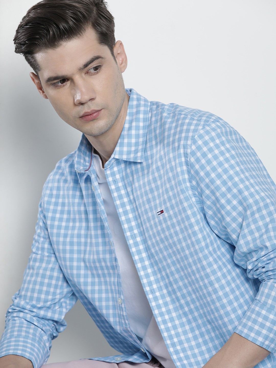 

Tommy Hilfiger Men Pure Cotton Classic Grid Checked Casual Shirt, White