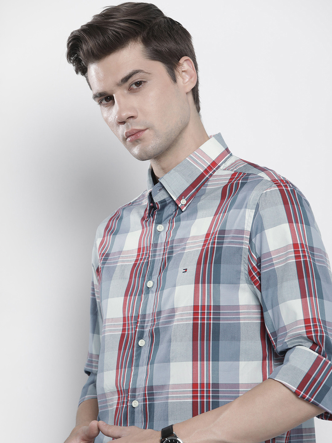 

Tommy Hilfiger Tartan Checked Pure Cotton Casual Shirt, Blue