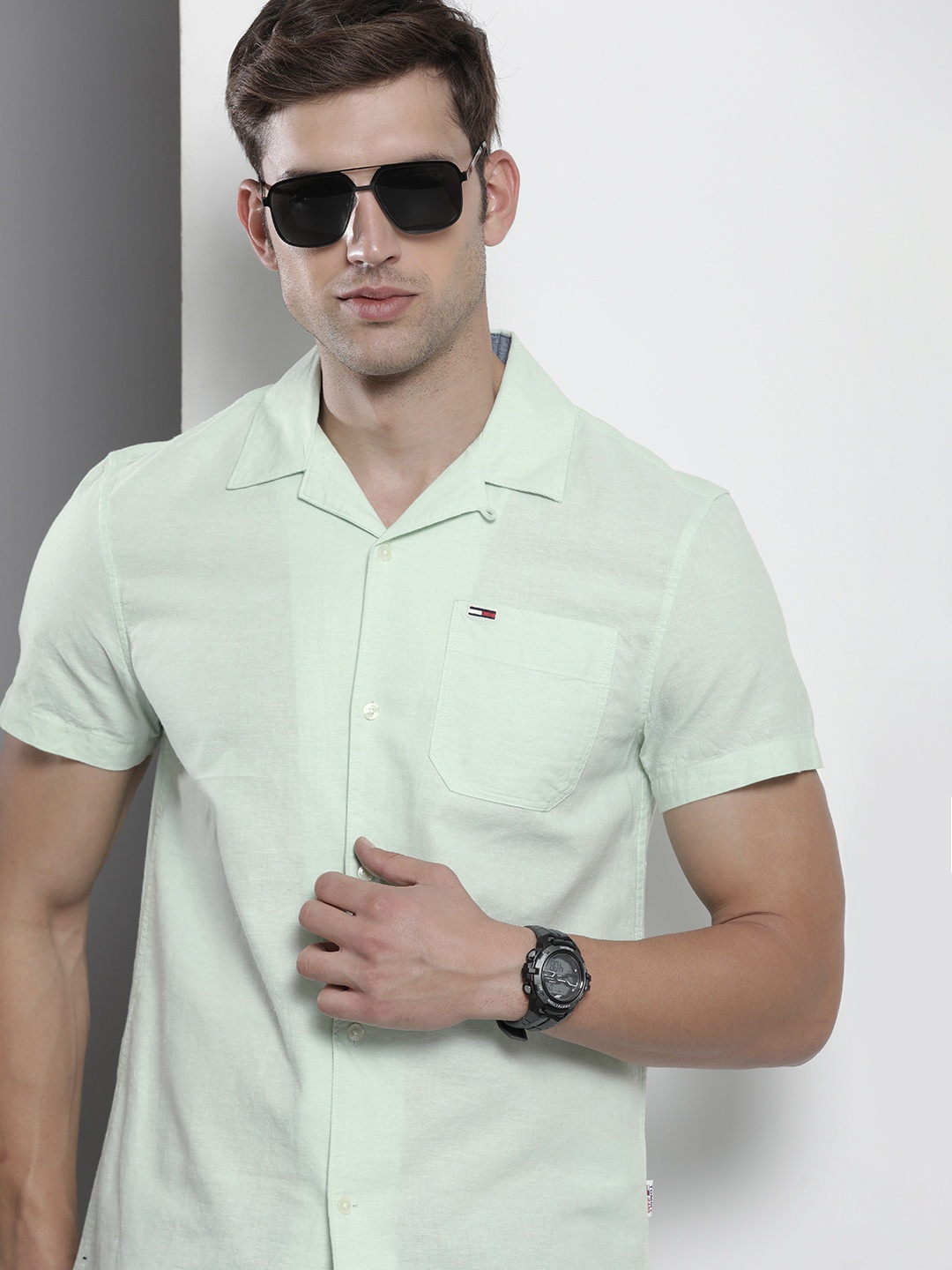 

Tommy Hilfiger Classic Fit Cotton Linen Casual Shirt, Green