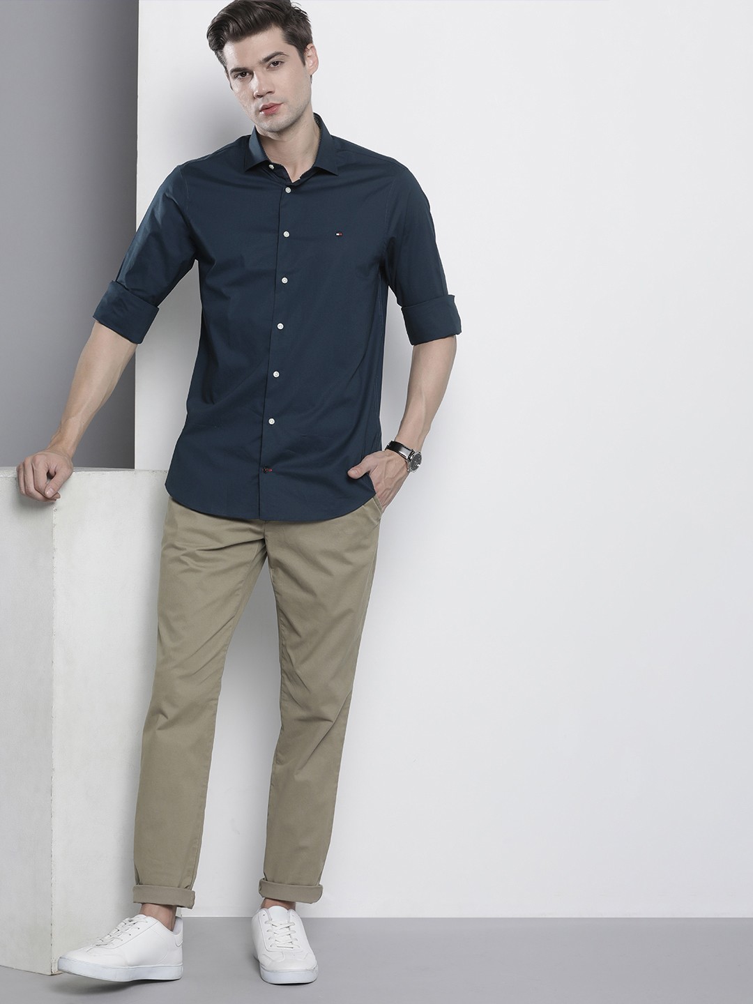 

Tommy Hilfiger Slim Fit Pure Cotton Casual Shirt, Navy blue