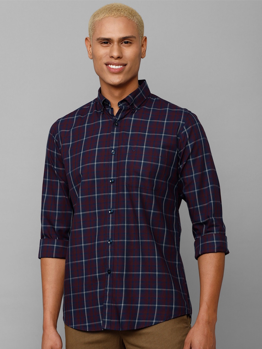 

Allen Solly Men Slim Fit Windowpane Checks Casual Pure Cotton Shirt, Purple