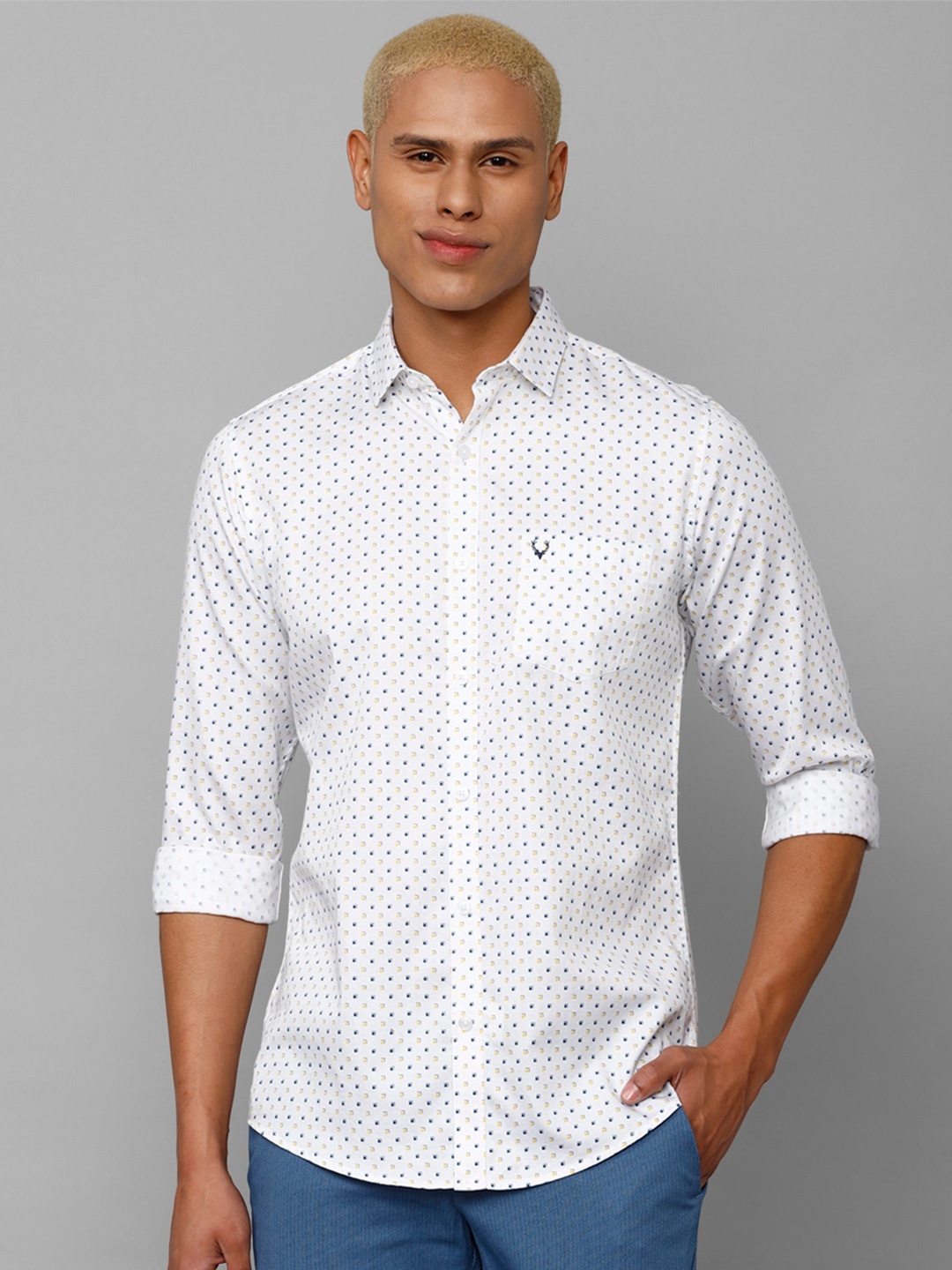 

Allen Solly Men Slim Fit Printed Casual Pure Cotton Shirt, White
