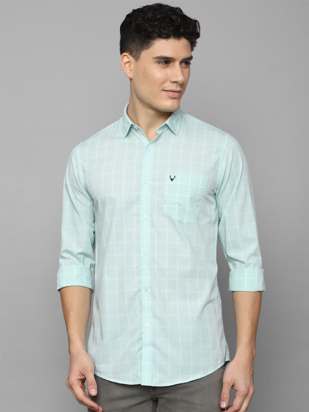 

Allen Solly Men Checked Casual Cotton Shirt, Sea green