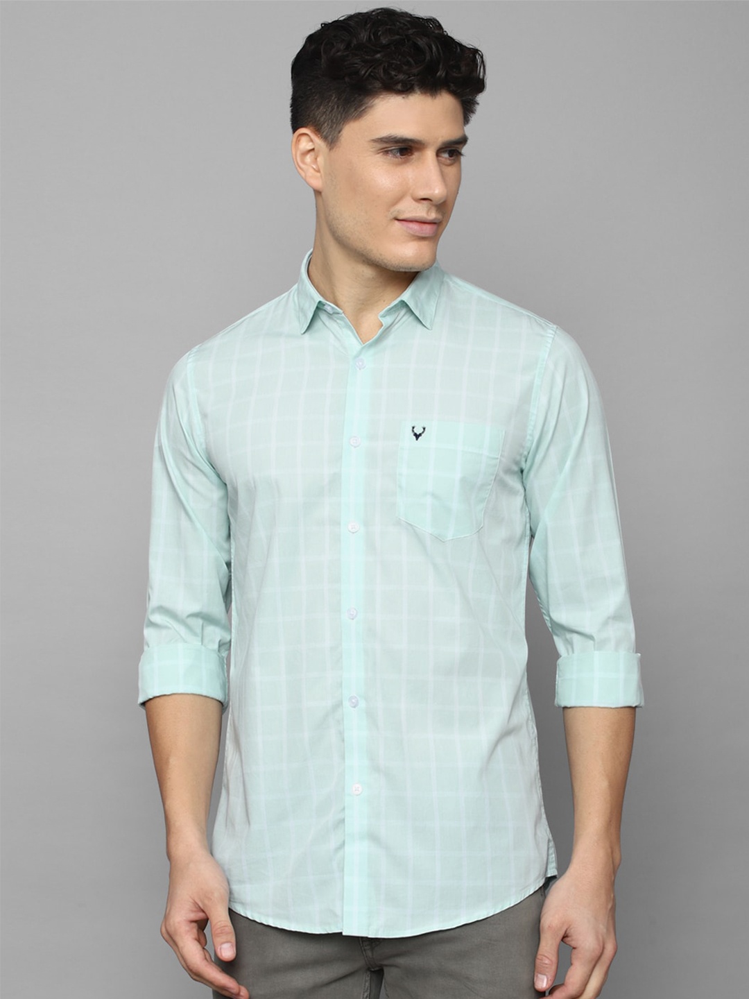 

Allen Solly Men Checked Casual Cotton Shirt, Sea green