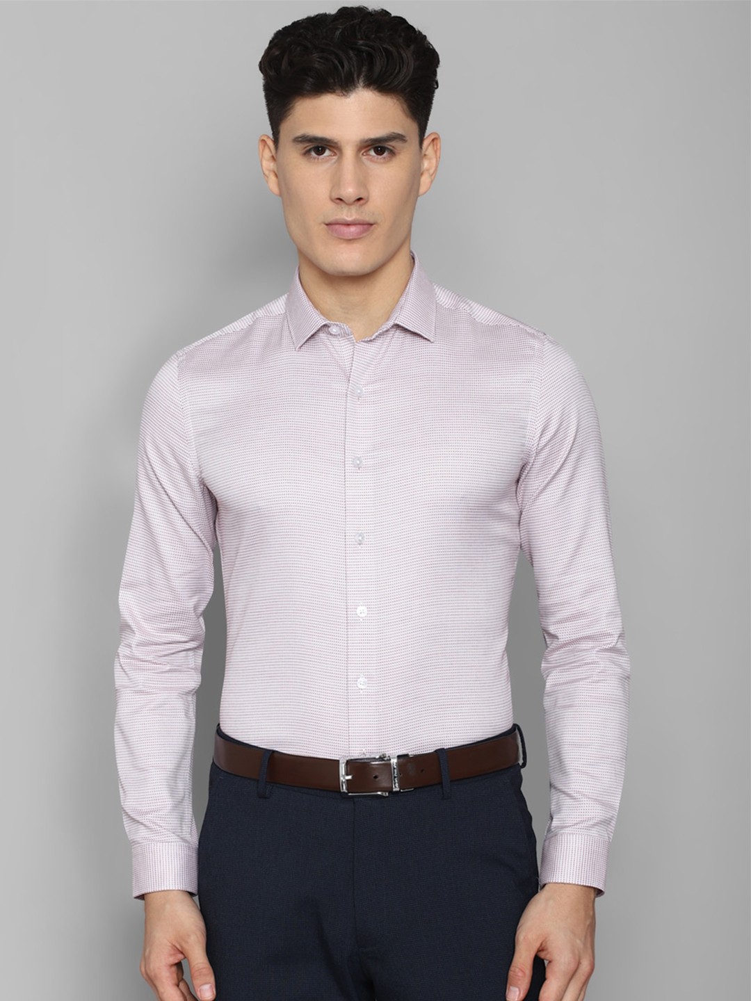 

Louis Philippe Men Slim Fit Micro Checks Printed Formal Pure Cotton Shirt, Pink