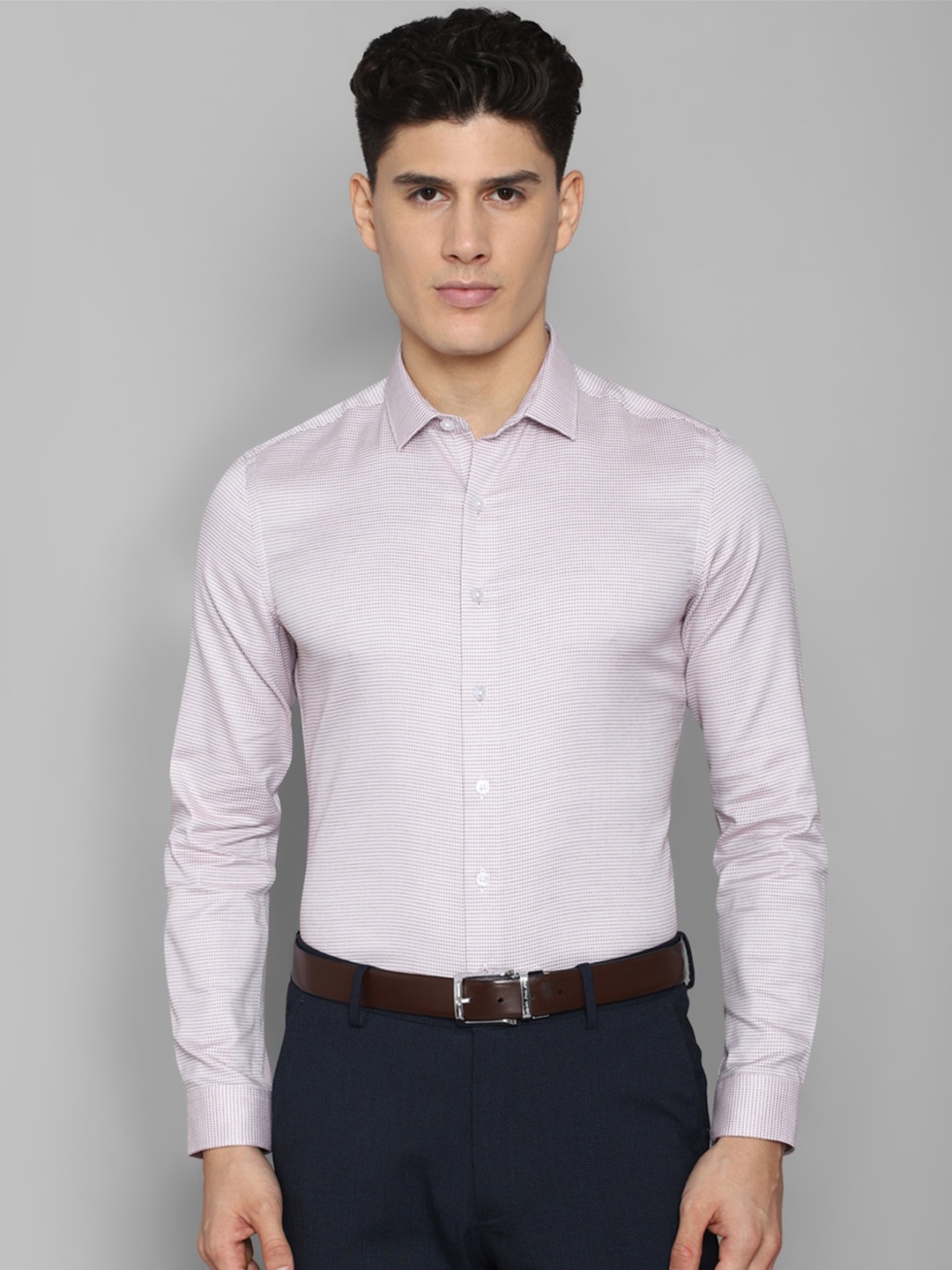 

Louis Philippe Men Slim Fit Micro Checks Printed Formal Pure Cotton Shirt, Pink