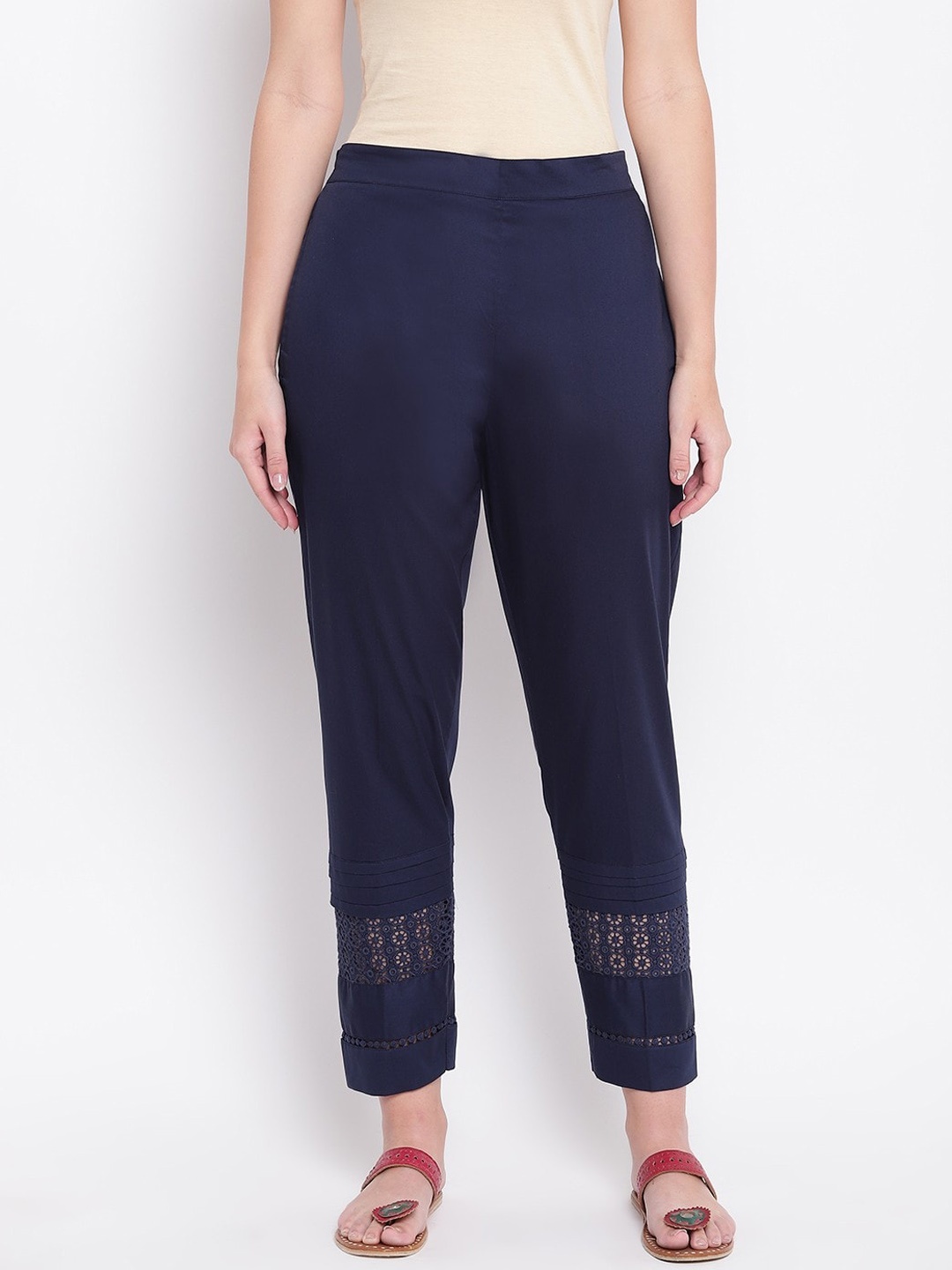 

RIVI Women Navy Blue Embroidered Trousers
