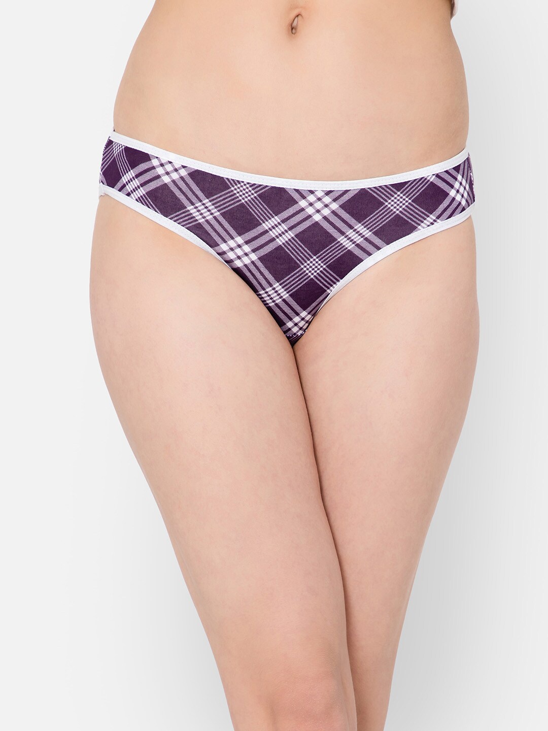 

Clovia Low Waist Checked Cotton Bikini Briefs PN3380B15S, Purple