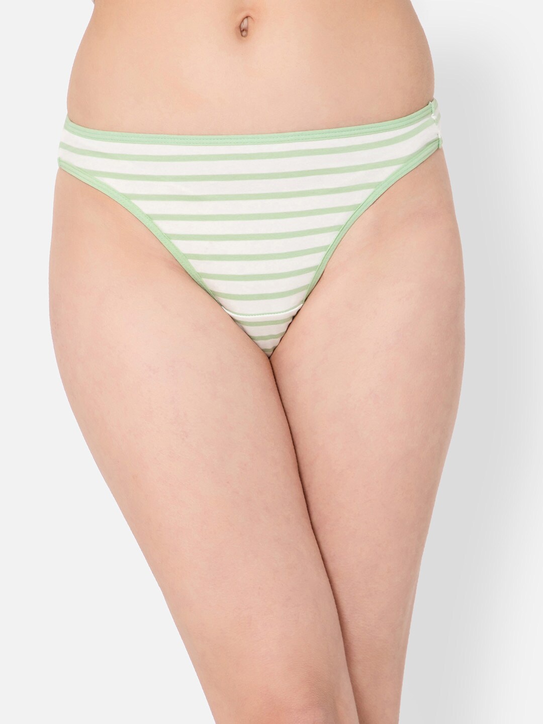 

Clovia Women Striped Low-Waist Cotton Thong Briefs PN1481D11S, Green