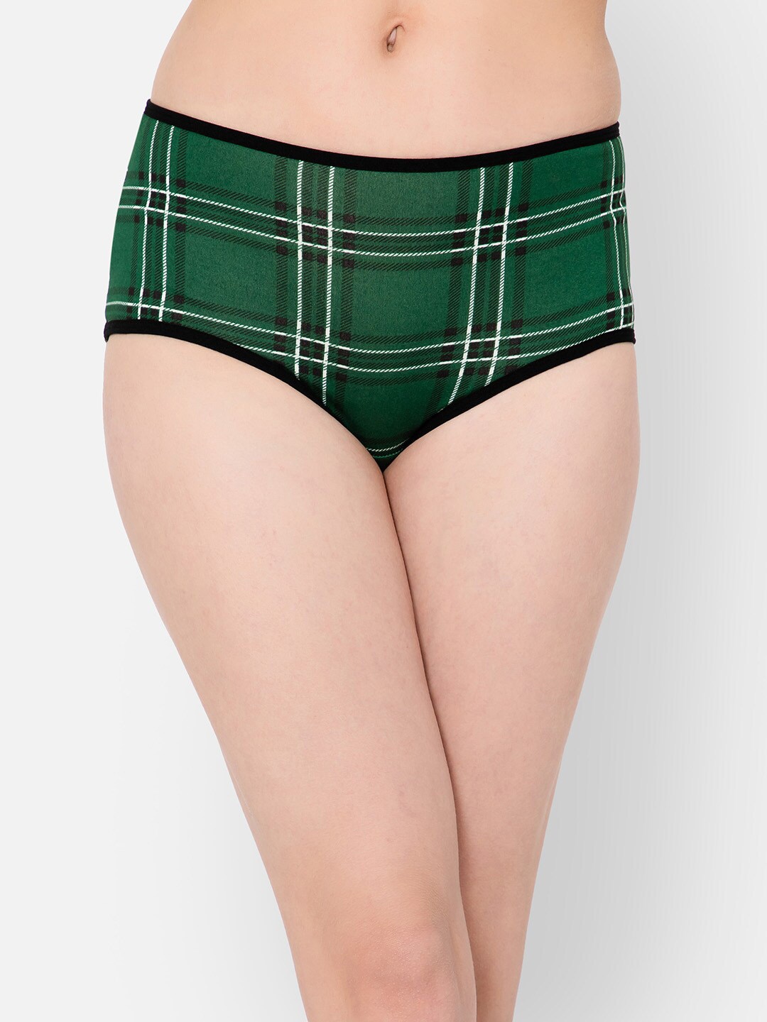 

Clovia Women Checked Cotton High Waist Checkered Hipster Briefs, Green
