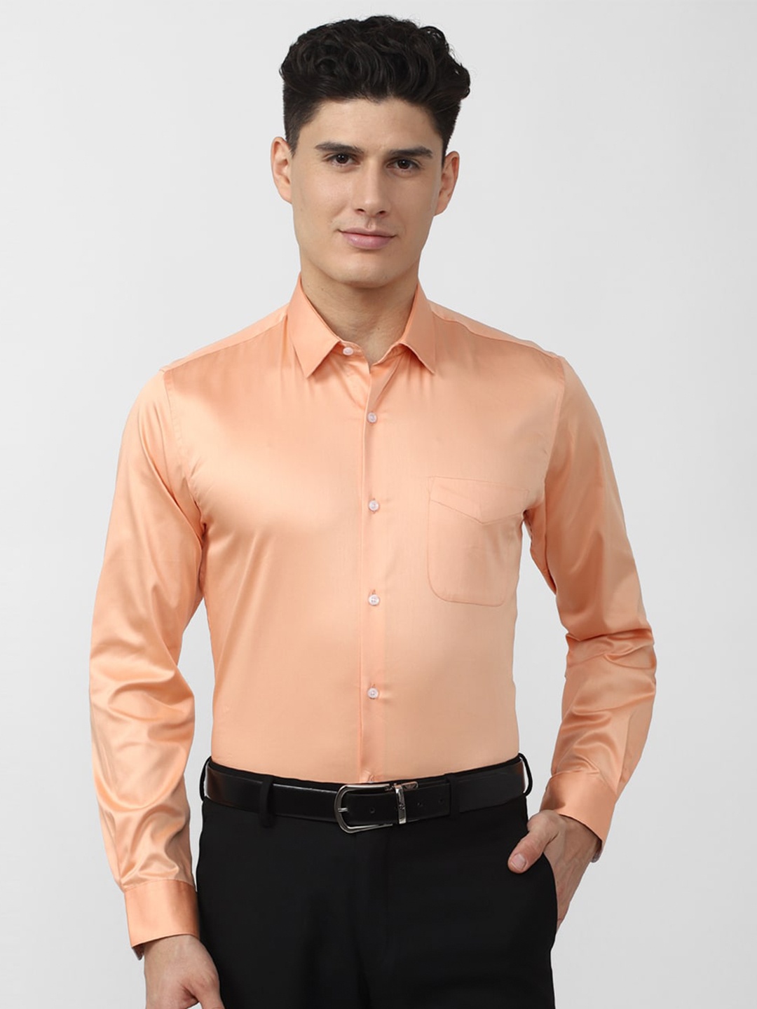 

Peter England Men Cotton Slim Fit Formal Shirt, Peach