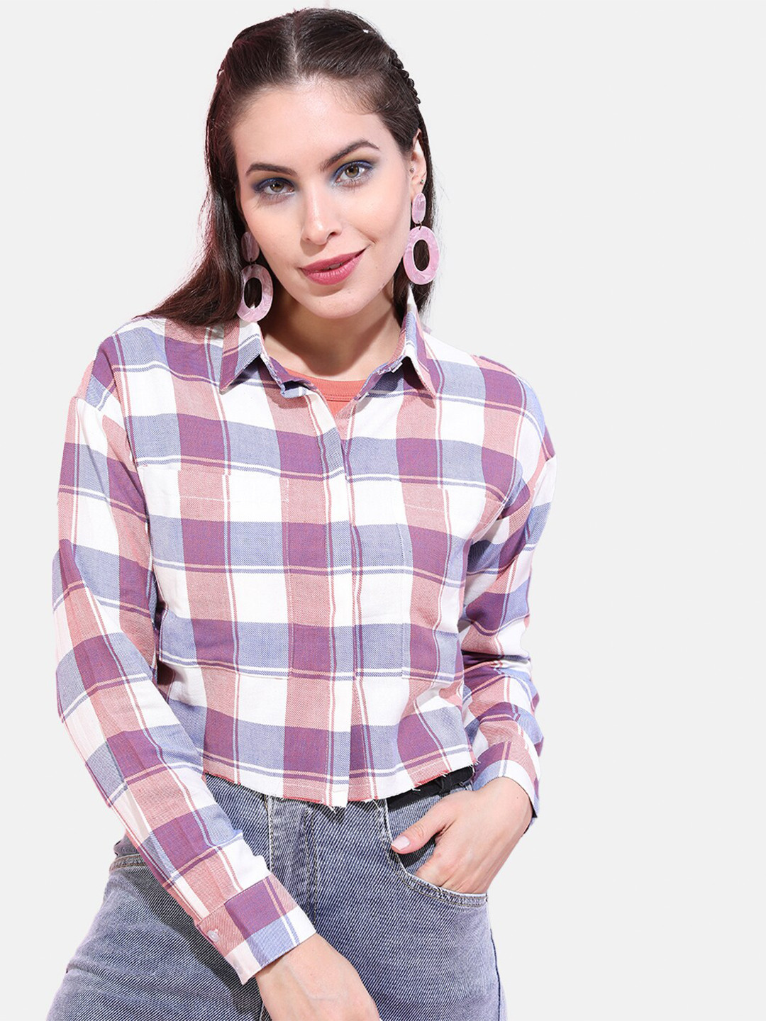 

Freehand by The Indian Garage Co Women Cotton Checked Casual Shirt, Blue