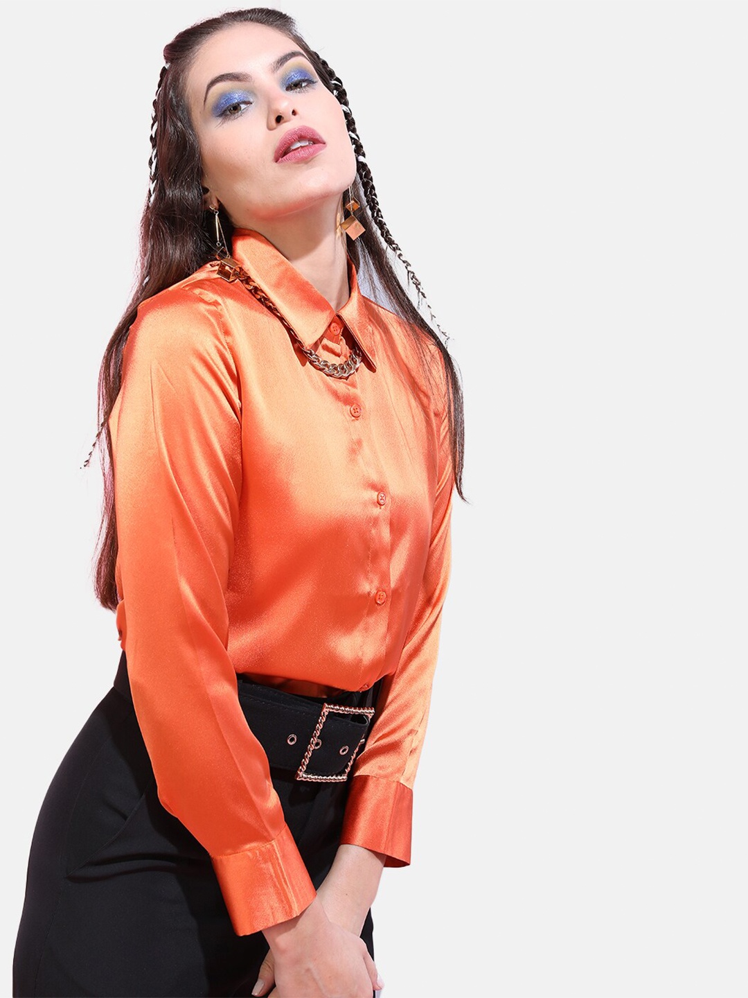 

Freehand by The Indian Garage Co Women Slim Fit Casual Shirt, Orange