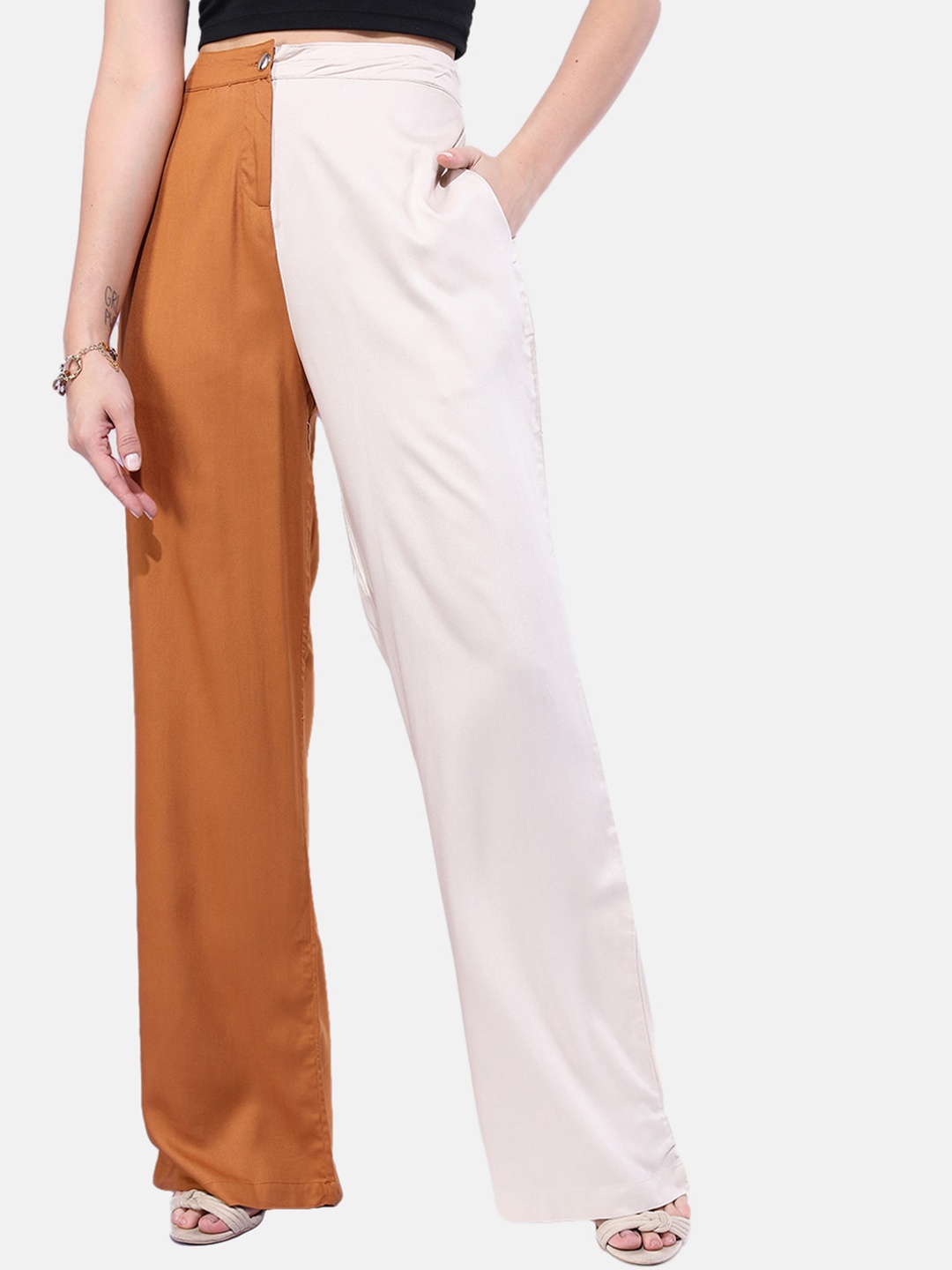 

Freehand by The Indian Garage Co Women Flared Trousers, Brown