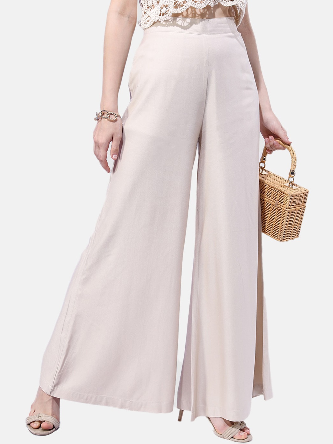 

Freehand by The Indian Garage Co Women Flared Trousers, Beige