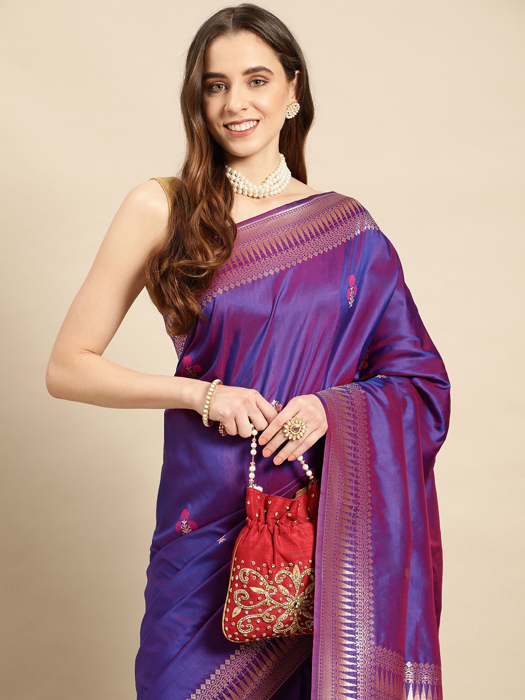 

Royal Rajgharana Saree Ethnic Motifs Zari Pure Silk Banarasi Saree, Purple