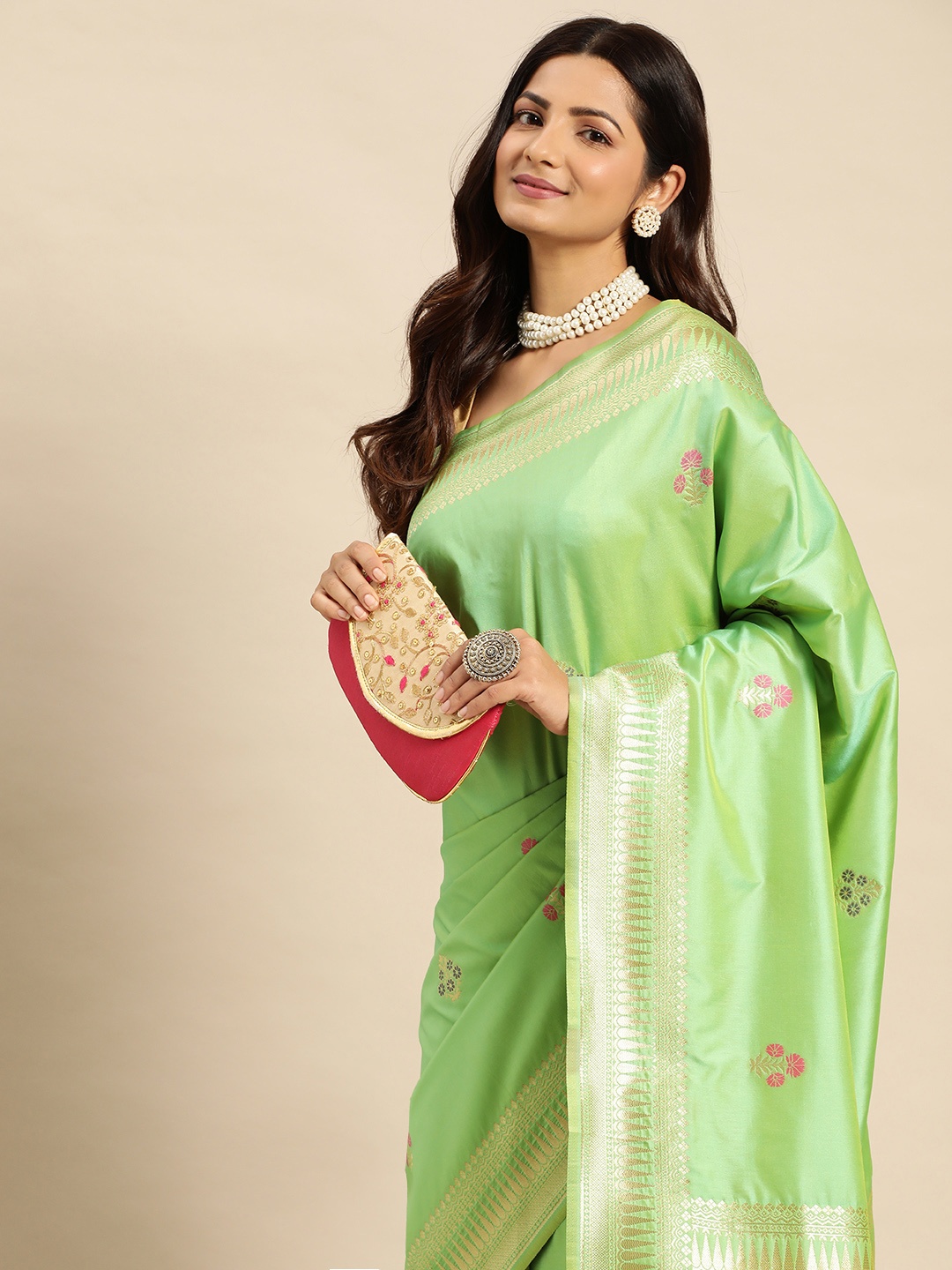 

Royal Rajgharana Saree Ethnic Motifs Zari Pure Silk Banarasi Saree, Sea green