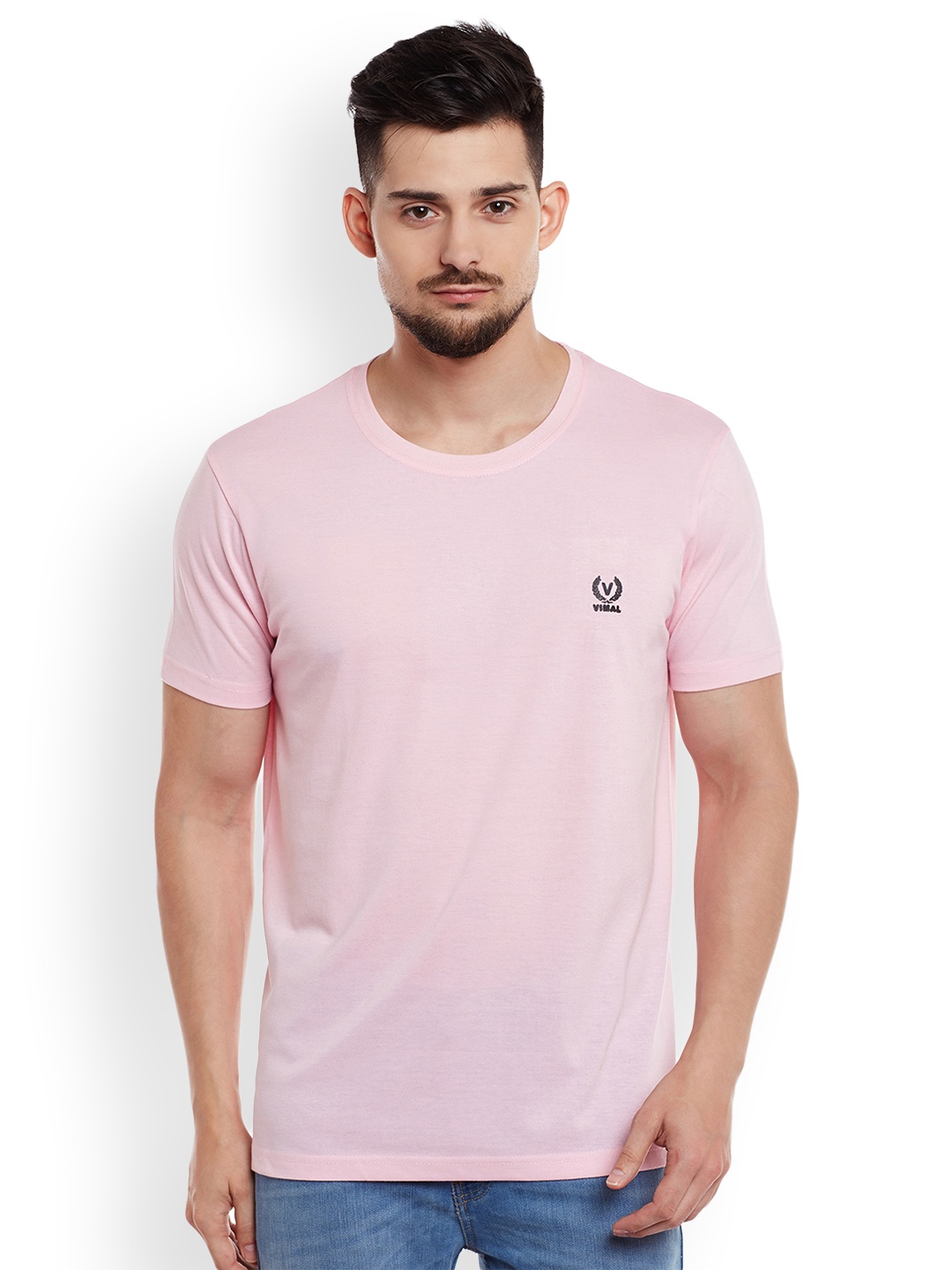 

VIMAL Men Pink Solid T-shirt