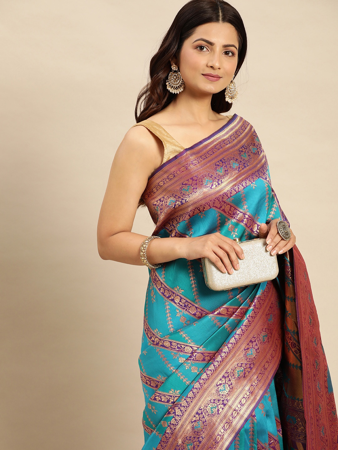 

Royal Rajgharana Saree Ethnic Motifs Zari Pure Silk Kanjeevaram Saree, Purple