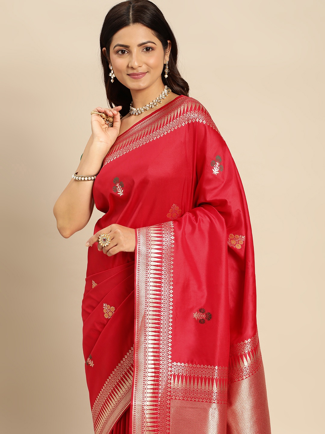 

Royal Rajgharana Saree Ethnic Motifs Zari Pure Silk Banarasi Saree, Red