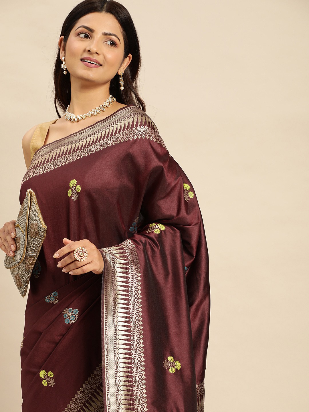 

Royal Rajgharana Saree Ethnic Motifs Zari Pure Silk Banarasi Saree, Maroon