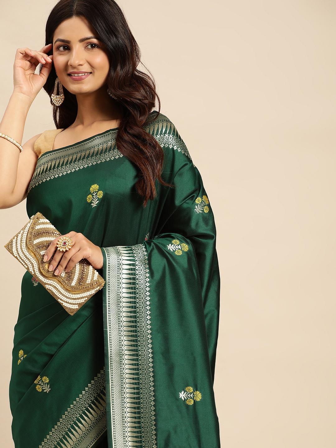 

Royal Rajgharana Saree Ethnic Motifs Zari Pure Silk Banarasi Saree, Green