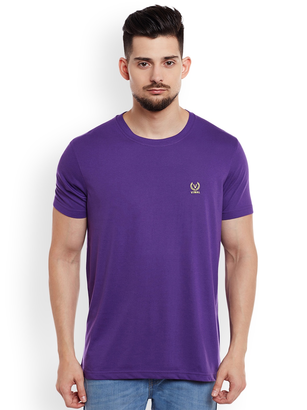 

VIMAL Men Purple Solid T-shirt