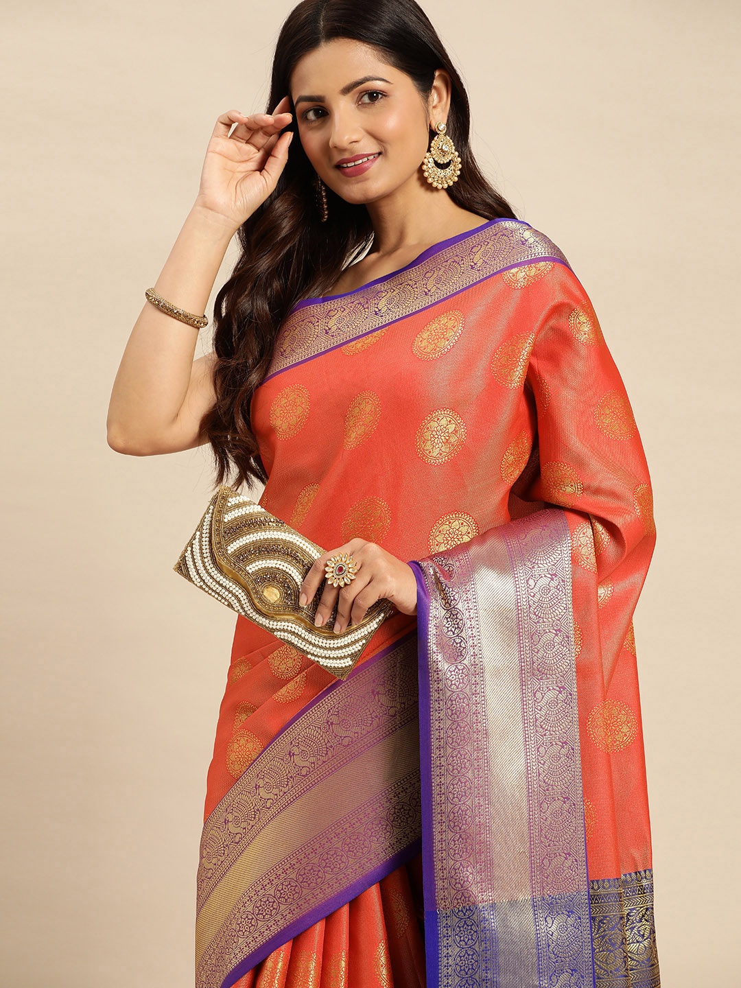 

Royal Rajgharana Saree Ethnic Motifs Zari Pure Silk Banarasi Saree, Red