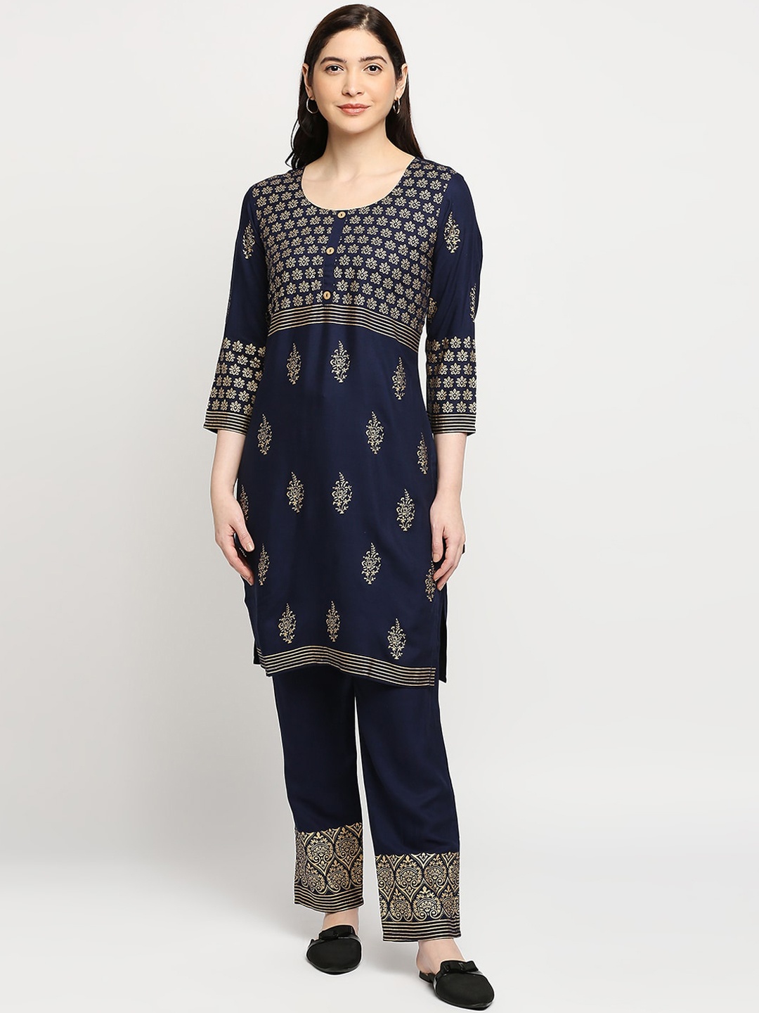 

ZRI Women Ethnic Motifs Printed Kurta with Trousers, Navy blue
